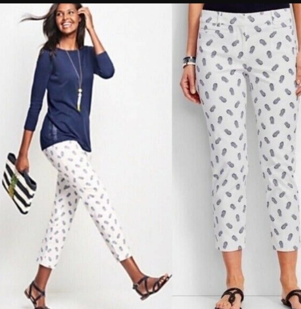 Talbots The Perfect Crop Curvy Pants Pineapple Print Size 2
